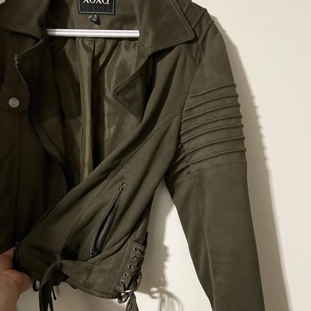 Women’s olive green suede jacket